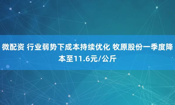 微配资 行业弱势下成本持续优化 牧原股份一季度降本至11.6元/公斤